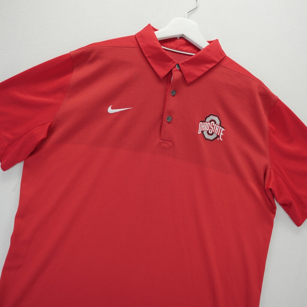 Nike Ohio State Buckeyes Dri-FIT Polo Shirt Mens Large Red Short Sleeve Logo